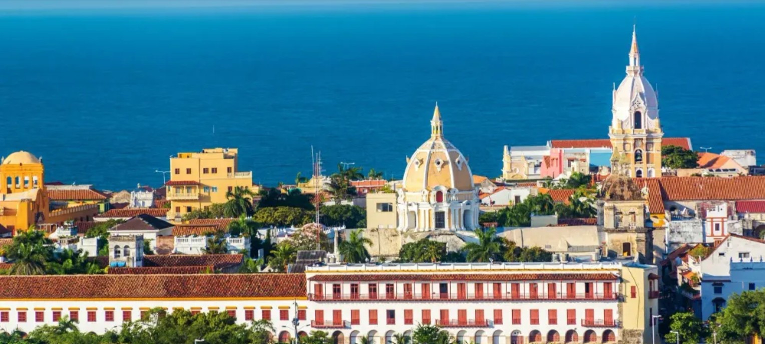 Private yacht tour departing Cartagena Colombia with the walled city skyline in the background