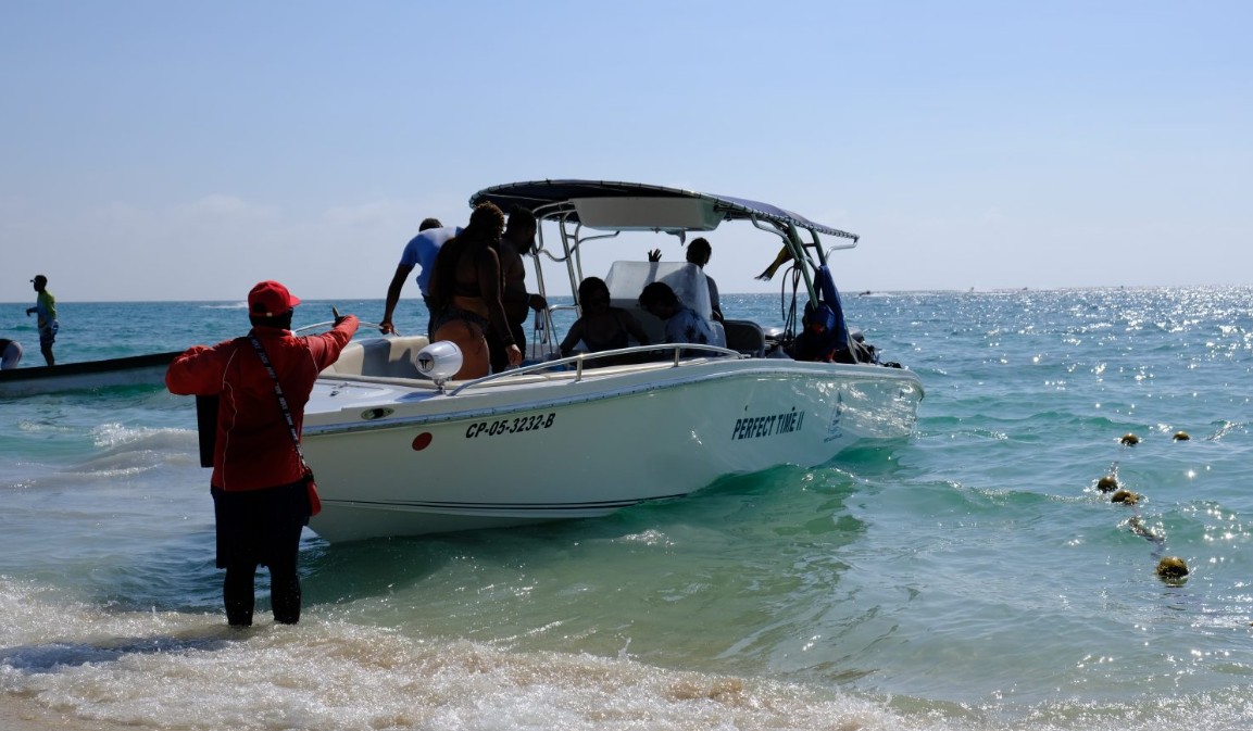 Private boat departing Cartagena Colombia bay toward Caribbean destinations