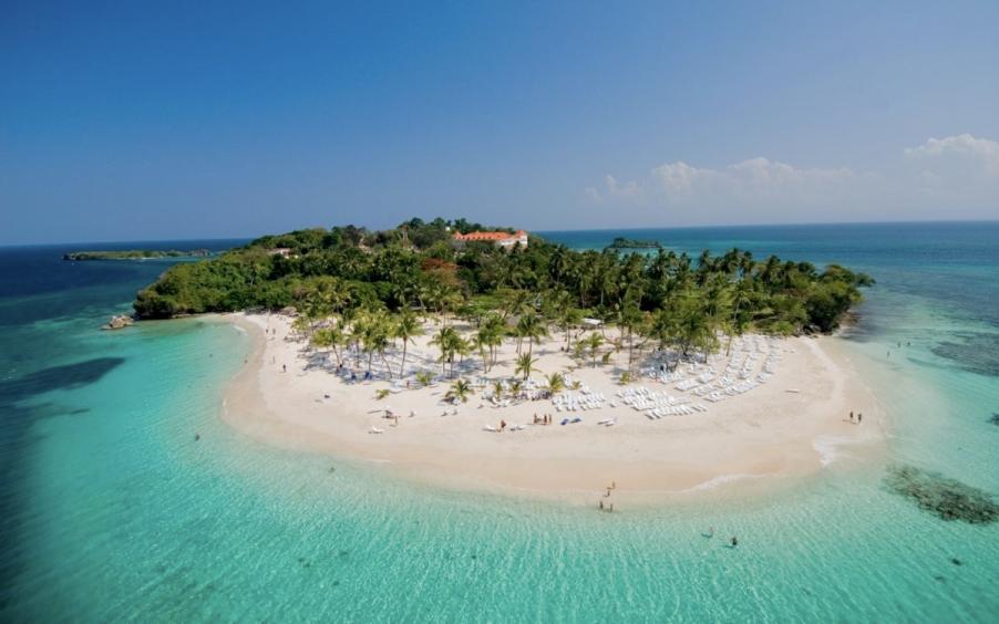 White sand beach crystal clear water Saona Island Dominican Republic